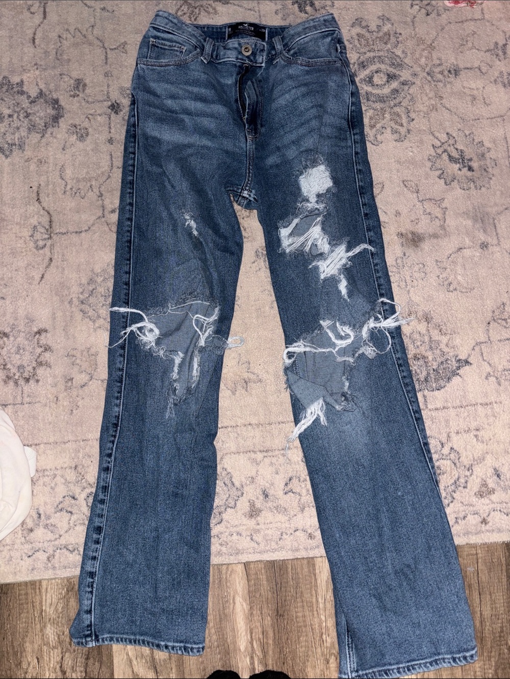 Hollister Dark Blue Distressed Straight Leg Jeans